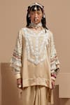 Shop_ASEEM KAPOOR_Cream Silk Tassels High Neck Ecru Tribal Kurta Set 