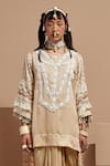 Buy_ASEEM KAPOOR_Cream Silk, Crepe, Organza Tassels Round Neck Ecru Tribal Kurta Set _Online_at_Aza_Fashions