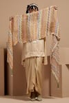 Shop_ASEEM KAPOOR_Cream Silk, Crepe, Organza Tassels Round Neck Ecru Tribal Kurta Set _at_Aza_Fashions