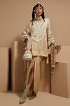 Buy_ASEEM KAPOOR_Cream Silk, Crepe, Organza Tassels Round Neck Ecru Tribal Kurta Set _at_Aza_Fashions