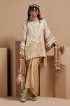 ASEEM KAPOOR_Cream Silk, Crepe, Organza Tassels Round Neck Ecru Tribal Kurta Set _at_Aza_Fashions