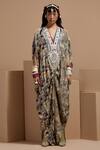 ASEEM KAPOOR_Multi Color Crepe Beads, Tassels V-neck Vayu Jumpsuit With Work _Online_at_Aza_Fashions