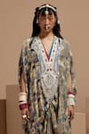 ASEEM KAPOOR_Multi Color Crepe Beads, Tassels V-neck Vayu Jumpsuit With Work _at_Aza_Fashions