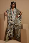 Buy_ASEEM KAPOOR_Multi Color Crepe Beads, Tassels V-neck Vayu Jumpsuit With Work _at_Aza_Fashions