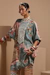 ASEEM KAPOOR_Multi Color Beads, Tassels Round Neck Embroidered Tunic And Trouser Set _at_Aza_Fashions