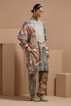 Buy_ASEEM KAPOOR_Multi Color Viscose, Cotton, Satin Beads, Floral Embroidered Tunic And Trouser Set _at_Aza_Fashions
