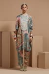 Shop_ASEEM KAPOOR_Multi Color Viscose, Cotton, Satin Beads, Floral Embroidered Tunic And Trouser Set _Online_at_Aza_Fashions