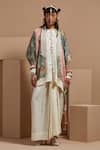 Buy_ASEEM KAPOOR_Multi Color Silk, Crepe Tassels, Lace Open Neck Veni Dupatta Jacket Set _at_Aza_Fashions