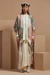 ASEEM KAPOOR_Multi Color Silk, Crepe Tassels, Lace Open Neck Veni Dupatta Jacket Set _at_Aza_Fashions