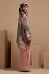 ASEEM KAPOOR_Pink Silk Tassels, Lace Open , Round Veni Dupatta Jacket Set _Online_at_Aza_Fashions