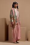 Buy_ASEEM KAPOOR_Pink Silk Tassels, Lace Open , Round Veni Dupatta Jacket Set _Online_at_Aza_Fashions