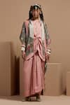 Buy_ASEEM KAPOOR_Pink Silk Tassels, Lace Open , Round Veni Dupatta Jacket Set _at_Aza_Fashions