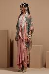 ASEEM KAPOOR_Pink Silk Tassels, Lace Open , Round Veni Dupatta Jacket Set _at_Aza_Fashions