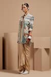 ASEEM KAPOOR_Multi Color Silk, Satin, Denim Beads, Tassels Open Resham Embroidered Jacket Set _Online_at_Aza_Fashions