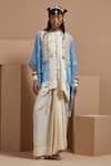Buy_ASEEM KAPOOR_Blue Silk Embroidery, Tassels Round Neck Veni Dupatta Jacket _at_Aza_Fashions