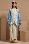 Shop_ASEEM KAPOOR_Blue Silk Embroidery, Tassels Round Neck Veni Dupatta Jacket _Online_at_Aza_Fashions