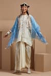 Shop_ASEEM KAPOOR_Blue Silk, Crepe Tassels Round Neck Aasmani Mogra Jacket Kurta Set _Online_at_Aza_Fashions