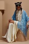 ASEEM KAPOOR_Blue Silk, Crepe Tassels Round Neck Aasmani Mogra Jacket Kurta Set _Online