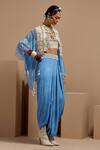 ASEEM KAPOOR_Blue Silk, Net, Crepe Tassels, Embroidery, Beads Aasmani Veni Dupatta Jacket Set _Online_at_Aza_Fashions