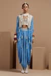Buy_ASEEM KAPOOR_Blue Silk, Net, Crepe Tassels, Embroidery, Beads Aasmani Veni Dupatta Jacket Set _Online_at_Aza_Fashions