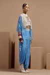 ASEEM KAPOOR_Blue Silk, Net, Crepe Tassels, Embroidery, Beads Aasmani Veni Dupatta Jacket Set _at_Aza_Fashions