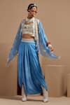 Buy_ASEEM KAPOOR_Blue Silk, Net, Crepe Tassels, Embroidery, Beads Aasmani Veni Dupatta Jacket Set 