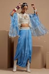 ASEEM KAPOOR_Blue Silk, Net, Crepe Tassels, Embroidery, Beads Aasmani Veni Dupatta Jacket Set _Online