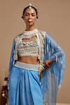 Buy_ASEEM KAPOOR_Blue Silk, Net, Crepe Tassels, Embroidery, Beads Aasmani Veni Dupatta Jacket Set _Online