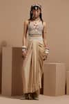 Buy_ASEEM KAPOOR_Multi Color Silk Beads, Tassels Sweetheart Neck Chandra Corset Blouse Set _at_Aza_Fashions