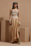 ASEEM KAPOOR_Multi Color Silk Beads, Tassels Sweetheart Neck Chandra Corset Blouse Set _at_Aza_Fashions