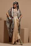 ASEEM KAPOOR_Multi Color Silk, Crepe Beads, Tassels Open Neck, Resham Embroidered Jacket Set _at_Aza_Fashions