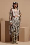 Buy_ASEEM KAPOOR_Multi Color Silk, Net, Crepe Beads, Tassels, Embroidery Open Resham Jacket Set _at_Aza_Fashions