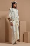 ASEEM KAPOOR_Multi Color Muslin, Silk, Crepe Embroidery, Beads Round Neck Gilet Kurta Set _Online_at_Aza_Fashions