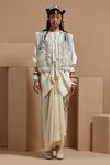 Buy_ASEEM KAPOOR_Multi Color Muslin, Silk, Crepe Embroidery, Beads Round Neck Gilet Kurta Set _at_Aza_Fashions
