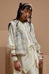 Buy_ASEEM KAPOOR_Multi Color Muslin, Silk, Crepe Embroidery, Beads Round Neck Gilet Kurta Set _Online_at_Aza_Fashions