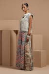 ASEEM KAPOOR_Multi Color Muslin, Twill, Crepe Beads, Embroidery Round Neck Gilet Set _Online_at_Aza_Fashions