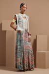 Shop_ASEEM KAPOOR_Multi Color Muslin, Twill, Crepe Beads, Embroidery Round Neck Gilet Set _Online_at_Aza_Fashions