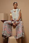 Shop_ASEEM KAPOOR_Multi Color Muslin, Twill, Crepe Beads, Embroidery Round Neck Gilet Set 