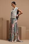 Buy_ASEEM KAPOOR_Multi Color Twill, Cotton, Crepe Embroidery, Beads Round Neck Resham Gilet Set _Online_at_Aza_Fashions