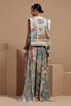 Shop_ASEEM KAPOOR_Multi Color Twill, Cotton, Crepe Embroidery, Beads Round Neck Resham Gilet Set _at_Aza_Fashions