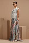 Shop_ASEEM KAPOOR_Multi Color Twill, Cotton, Crepe Embroidery, Beads Round Neck Resham Gilet Set _Online_at_Aza_Fashions