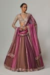 Buy_Vvani by Vani Vats_Beige Organza, Georgette Gota Patti V-neck Mud Mauve Multicolor Lehenga Set _Online_at_Aza_Fashions