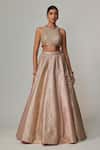 Vvani by Vani Vats_Beige Georgette Gota Patti Round Neck Deep Multicolor Lehenga Set _Online_at_Aza_Fashions