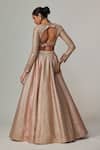 Shop_Vvani by Vani Vats_Beige Georgette Gota Patti, Mirrors V-neck Deep V Crop Top And Skirt Set _at_Aza_Fashions
