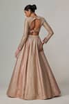 Shop_Vvani by Vani Vats_Beige Georgette, Organza Gota Patti V-neck Deep Embroidered Lehenga Set _at_Aza_Fashions