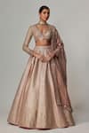 Buy_Vvani by Vani Vats_Beige Georgette, Organza Gota Patti V-neck Deep Embroidered Lehenga Set _at_Aza_Fashions