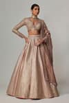Buy_Vvani by Vani Vats_Beige Georgette, Organza Gota Patti V-neck Deep Embroidered Lehenga Set _Online_at_Aza_Fashions