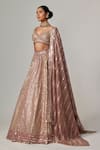 Vvani by Vani Vats_Beige Georgette, Organza Gota Patti Sweetheart Neck Deep Metallic Lehenga Set _Online_at_Aza_Fashions