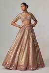 Buy_Vvani by Vani Vats_Beige Georgette, Organza Gota Patti Sweetheart Neck Deep Metallic Lehenga Set _Online_at_Aza_Fashions