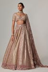 Buy_Vvani by Vani Vats_Beige Georgette, Organza Gota Patti Sweetheart Neck Deep Metallic Lehenga Set _at_Aza_Fashions